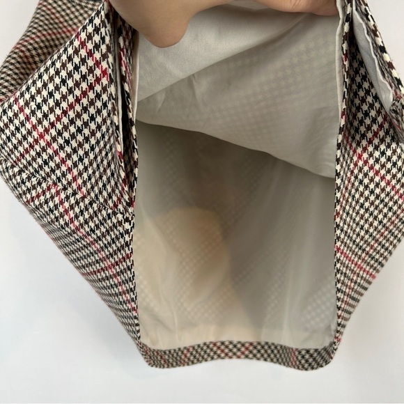 H&M Divided Houndstooth Plaid Tan Red Stripes Belted Preppy Mini Skirt Size 6 - Picture 6 of 10